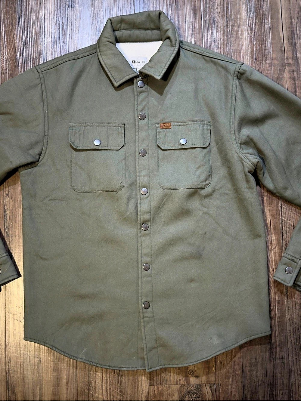 Matix Sherpa Lined Twill Shacket Men'Small Olive Size Small